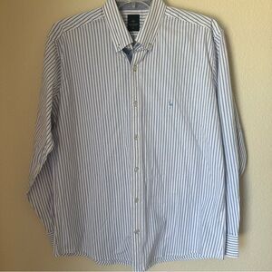 Taylorbyrd Men’s Shirt XL Striped White Blue Cotton Stretchy Classic Long Sleeve